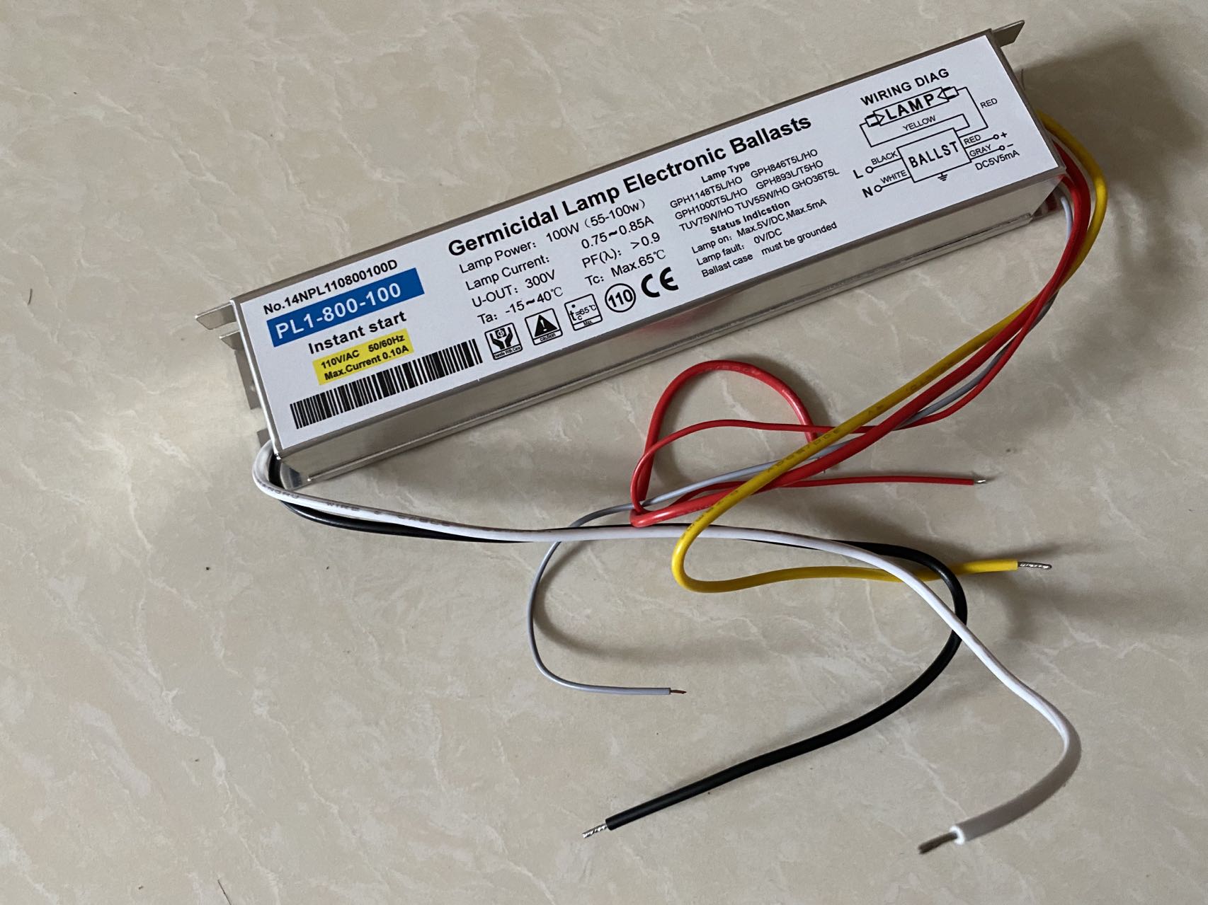 Lâmpada germicida reatores eletrônicos PL1-800-100 para Gph1148t5l/Ho Gph846t5l/Ho Gph1000t5l/Ho Gph893t5l/Ho TUV75W/Ho TUV55W/Ho Gho36t5l 