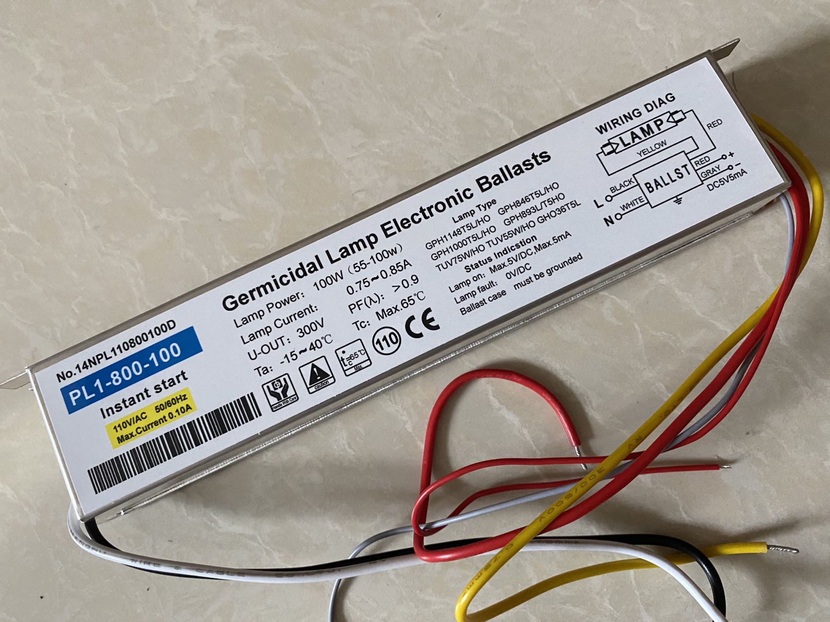 Lâmpada germicida reatores eletrônicos PL1-800-100 para Gph1148t5l/Ho Gph846t5l/Ho Gph1000t5l/Ho Gph893t5l/Ho TUV75W/Ho TUV55W/Ho Gho36t5l 